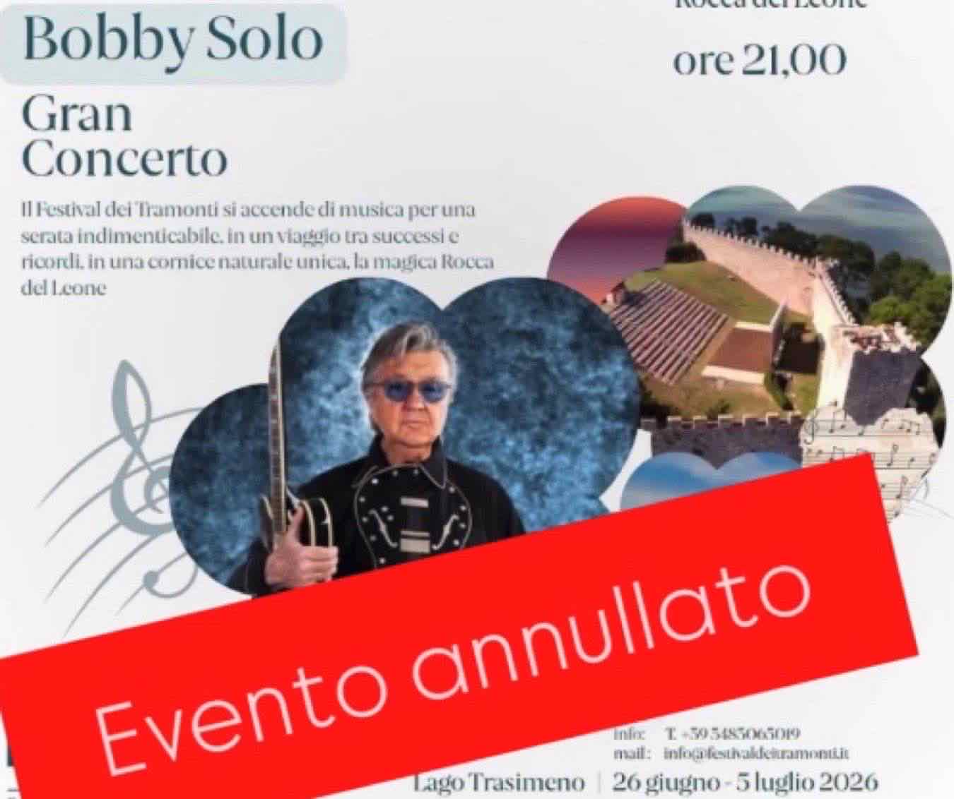 Annullato all'ultimo il concerto di Bobby Solo per troppi chironomidi: «Ma ha già preso i soldi». La rabbia sui social e l'accusa sull'evento in Umbria