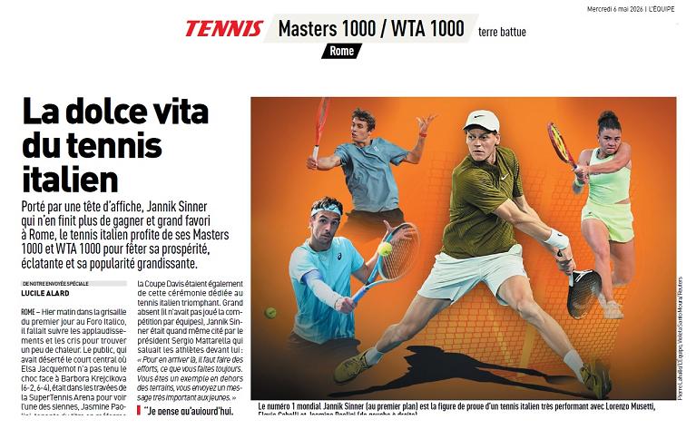 L'Equipe celebra La dolce vita del tennis italiano